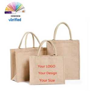 Hot bán tái sử dụng tùy chỉnh logo in đay Tote <span class=keywords><strong>Bag</strong></span> với dây thừng xử lý và dây kéo đóng cửa - Product Image 1