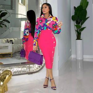 ชุด2ชิ้นสำหรับผู้หญิงเสื้อผ้าแฟชั่นพิมพ์ลายเสื้อออกกำลังกายแขนยาวทรงเข้ารูปกระโปรงสะโพก - Product Image 2