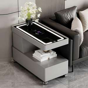 Tavolino Angolare in Legno <span class=keywords><strong>Mobile</strong></span> con Ruote, Mobiletto Laterale per Divano e <span class=keywords><strong>Caffè</strong></span>, Arredamento per Soggiorno - Product Image 2