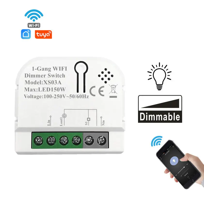 Tuya WiFi Dimmer Switch 1 Gang 220V Smart Light Module Automation Stepless Dimming System With Alexa Google Yandex Alice
