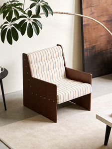 Poltrona Noah a Righe in Legno Massello Tonalità <span class=keywords><strong>Crema</strong></span>, Stile Vintage, per Soggiorno e Guesthouse, con Schiuma ad Alta Densità - Product Image 4