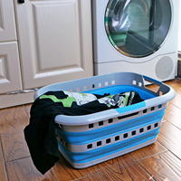 Baignoire à linge portable multifonctionnelle en plastique gris 40L, panier à linge pliable de grande capacité