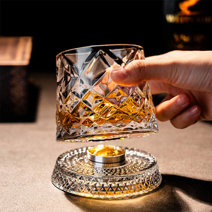 Vaso de whisky giratorio <span class=keywords><strong>Hiot</strong></span> de 275 ml, base de cristal con diseño giratorio, copa Old Fashioned hecha a mano para bar, hogar y fiestas - Product Image 5