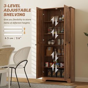 Armoire de cuisine SENYU moderne en bois brun de 72 pouces avec portes doubles et étagères réglables pour le rangement - Product Image 2