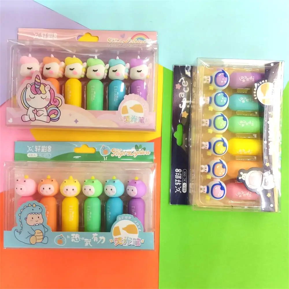Bolígrafo fluorescente de 6 colores con dibujos animados de animales unicornio Pastel resaltador