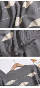 时尚套装女式无袖立领修身条纹针织衫上衣两件套休闲高腰宽腿裤 - Product Image 5