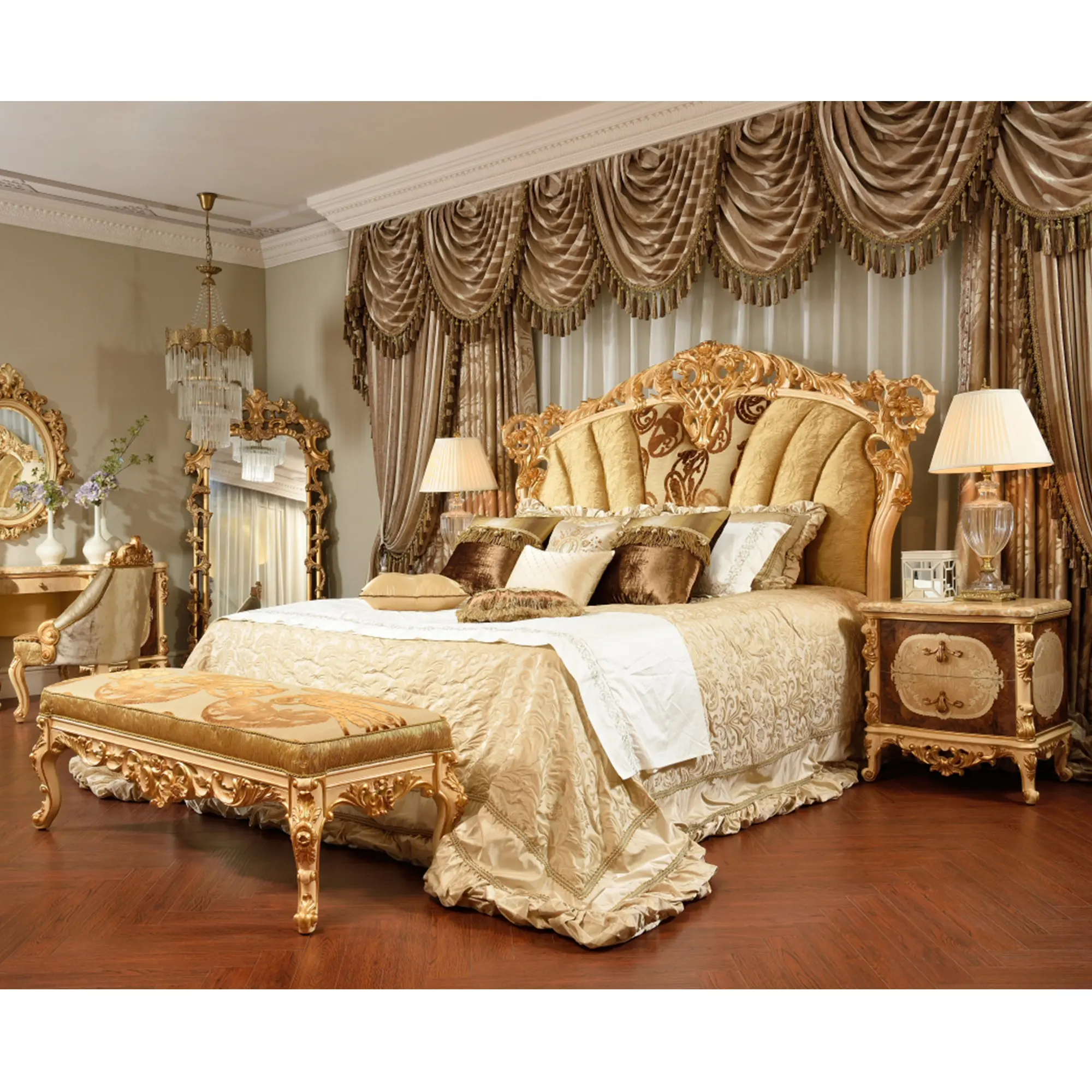 Tempat Tidur Prancis Warna Emas Level Royal King Size