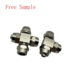 PZA- 6 8 10 12mm Quick Twist Connector Cross Type 4 Ways Nickel Plated Brass Pneumatic Fast Push Air Fitting for PU Tube