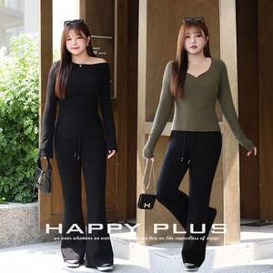 กางเกงขาบานผ้าถักสีดำสำหรับผู้หญิง Happy Plus รุ่น N9006 ไซส์พลัส ระบายอากาศได้ดี ยืดหยุ่นได้ - Product Image 2