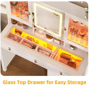 <span class=keywords><strong>Coiffeuse</strong></span> moderne en verre blanc avec plusieurs tiroirs <span class=keywords><strong>de</strong></span> rangement pour chambre <span class=keywords><strong>de</strong></span> filles Accessoire <span class=keywords><strong>de</strong></span> maquillage léger - Product Image 4
