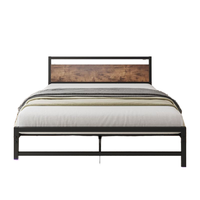 Lit simple ou double moderne et épuré Sunshine, cadre en fer et bois épaissi, idéal pour chambre à coucher ou dortoir, garantie 1 an