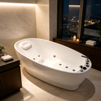 Baignoire de massage à remous en acrylique, baignoire ovale autoportante d'hydrothérapie avec jets, baignoire SPA individuelle pour salle de bain