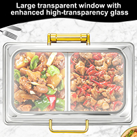 Juego de Recipientes para Buffet de Acero Inoxidable Dorado Rectangular de 9L con Tapa Transparente, Calentador de Alimentos para Servir, para Hoteles, Restaurantes y Servicios de Catering