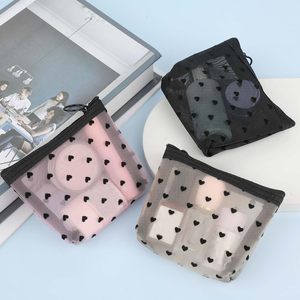 3Pcs <b>Mini</b> Cosmetic Bags Heart Print Mesh Zipper Bags <b>Lipstick</b> Accessories Organizer Makeup Bag for Women - Product Image 2