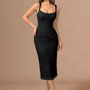 Robe fourreau ajustée sans manches à col carré pour femme, longueur genou, couleur unie, tenue de bureau professionnelle, tissu tissé, robe formelle - Product Image 4