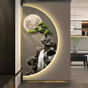 Cuadros Decorativos LED Semicirculares de Pino al por Mayor, Arte Mural de Paisajes Chinos para Sala de Estar, Cuadros Colgantes - Product Image 3