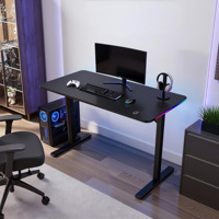 Bureau debout moderne en fer, bois et fibre de carbone avec bande LED RGB, crochet ergonomique pour casque et porte-gobelet, pré-assemblé pour