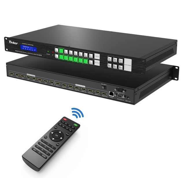 8x8 HDMI Matrix 4K with Web GUI, Yinker 8 in 8 Out HDMI Matrix Switcher Splitter Support 4K@30Hz, EDID, HDCP, IR
