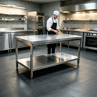 Table de travail en acier inoxydable 304 de qualité commerciale avec pieds carrés et étagère inférieure pour la préparation en cuisine de restaurant