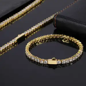 Hip Hop 5mm Eiskatte Diamant-Bling-Tenniskette Halskette für Damen vergoldet Messing feiner Schmuck für Partygeschenk