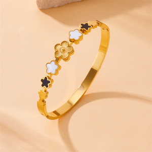 European American Style Plum Blossom Shell Bracelet Gold Steel Color Unisex Fashion Jewelry Gift - Product Image 4