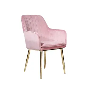 romantic pink tufted velvet gold luxury stackable scandinavian design modern home furniture chairs metal legs dining chair