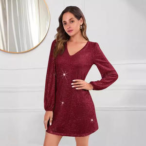Venta caliente Europea <span class=keywords><strong>de</strong></span> manga larga con cuello en V <span class=keywords><strong>de</strong></span> lentejuelas Mini vestido <span class=keywords><strong>de</strong></span> noche Club <span class=keywords><strong>de</strong></span> fiesta <span class=keywords><strong>de</strong></span> cóctel vestido pequeño - Product Image 4