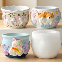 Moule en silicone 3D de haute qualité pour chats et chiens, moule en plâtre DIY pour pot de plantes succulentes, décoration artisanale pour la maison