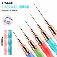 Ensemble de pinceaux à ongles en nylon ultra-fin personnalisés de qualité supérieure, manche en acrylique, 5 pièces, ensemble de stylos à dessin pour la création de nail art, pour la manucure