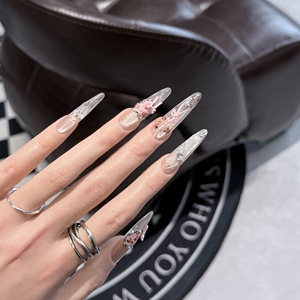 Lot de 10 <span class=keywords><strong>faux</strong></span> <span class=keywords><strong>ongles</strong></span> longs violets œil de chat faits à la main, à presser, pour salon de manucure, design personnalisé - Product Image 4