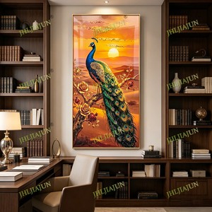 Factory Wholesale Custom Modern Bohemian Peacock Wall Art UV <b>Frame</b> Animals Crystal Porcelain <b>painting</b> Print LED Home Decor - Product Image 4