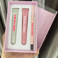 Kit de gloss à lèvres repulpant 3-en-1 en gros avec tube tonal et boîte, étiquette privée, couleurs variées et enrichi en peptides