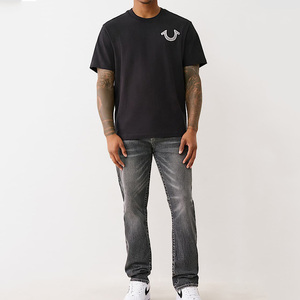 Nhà máy cung cấp quần jean nam may theo yêu cầu, in logo tùy chỉnh, bán buôn, phong cách đường phố, cạp thô, kiểu vintage, quần bò xước màu xám, ống thẳng - Product Image 2