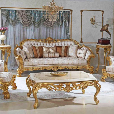 Factory Direct Solid Wood European Antique Sofa Set Full Hand Carved Royal Design Classic Living Room Furniture