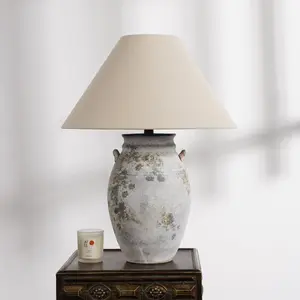 Good Quality Antique Rough Stoneware Indoor Stand Light Ceramic Table Lamp For Home Decor