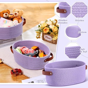 Tay dệt bông sợi dây thừng với xử lý kéo hoa Quà tặng Túi Chìa Khóa Đồ chơi tạp phẩm snack hình bầu dục lưu trữ giỏ khung - Product Image 3