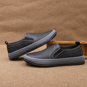 Mocassins en cuir véritable pour hommes, bout rond, semelle en caoutchouc, doublure en mesh respirant, chaussures de bureau et de ville - Product Image 2