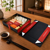 Boîte à sushi à emporter en gros, de qualité supérieure, avec couvercle magnétique, emballage plat, impression de logo UV personnalisée pour la livraison