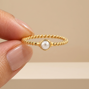 Gold Color Brass Twisted Band Ring for Women – Round <b>Pearl</b> Boho Vintage Statement <b>Jewelry</b> - Product Image 4