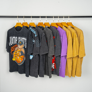 T-shirt Oversize Nera Personalizzata con Grafica Streetwear Lavata Vintage da <span class=keywords><strong>Uomo</strong></span> - Abbigliamento all'Ingrosso - Product Image 1