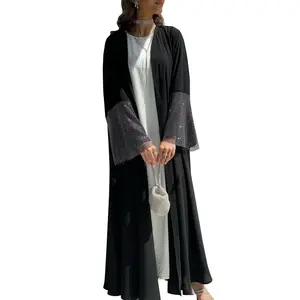 Cardigã Niedab preto ultra com design personalizado, roupa islâmica abaya para mulheres, roupa muçulmana mais recente