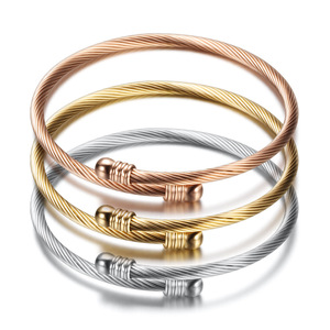 Bracelet en acier inoxydable plaqué or 18 carats trois couleurs pour femme, bijou tendance, cadeau, ton or rose, argent, or, 3 mm - Product Image 1
