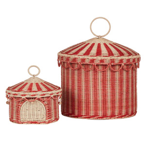 Rattan Storage <b>Basket</b> Set With Lid Circle Shape For Toy Snack Organizer Small And <b>Large</b> Size - Product Image 1