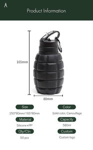 Botol air dapat dilipat silikon portabel dapat dipakai ulang kualitas makanan olahraga Gym pola logo kustom lucu penjualan terbaik - Product Image 6