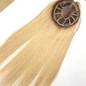 Toupet de cheveux humains pour les femmes mono et trame de cheveux faite à la machine 18 pouces de long couleur blonde droite clip indien remy cheveux toupet