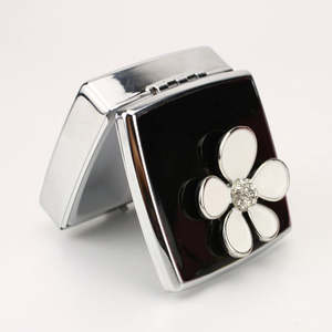 Vintage French Style Camellia Flower Rhinestone Pill Box <b>Square</b> Metal Chrome Travel Pill Case Small Jewelry Organizer Wholesale - Product Image 4