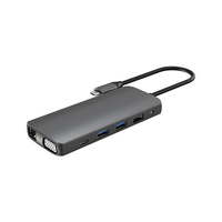 Base de Conexión USB-C 11 en 1, Aleación de Aluminio, USB-A 3.2 10Gbps, 4K 60Hz, RJ45 1000M, VGA, PD 100W, Audio, Lector de Tarjetas SD