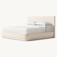Lit à panneaux rembourrés en bouclette de qualité supérieure, tête de lit haute moderne et minimaliste, cadre de lit plateforme à profil bas pour chambre principale et villa