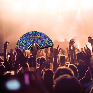 Iridescent Reflective 33cm Portable <b>Large</b> Bamboo Hand Folding <b>Fan</b> Wholesale for Party Use Rave Dance Music - Product Image 2