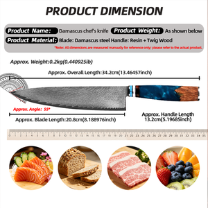 Cuchillo de Chef de Acero de Damasco de 8 Pulgadas, Cuchillo de Cocina Japonés Afilado Hecho a Mano, Gyuto para Cortar Carne, Verduras y Pescado - Product Image 6